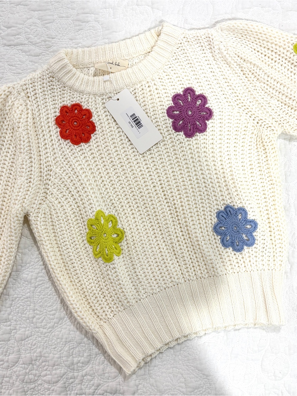 One Loved Babe Cream Flower Knit Sweater NWT